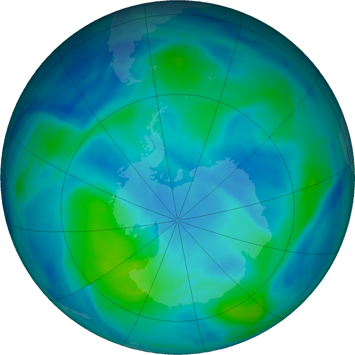 Antarctic ozone map for 14 March 2022